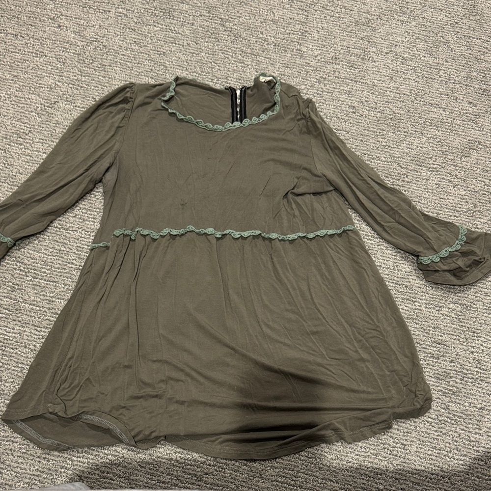 Pol olive green Women's Blouse with Lace Trim